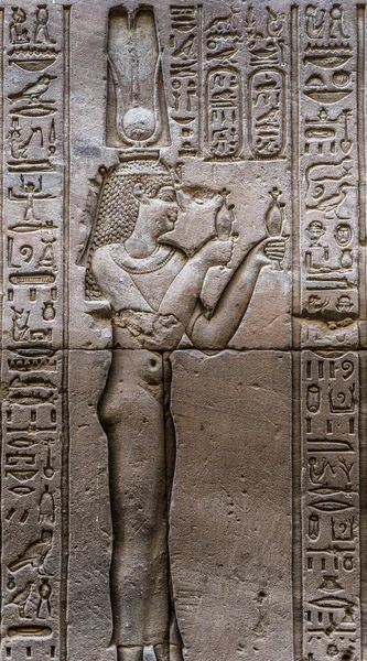 Egipskie hieroglify na ścianie w świątyni Sobka w Kom Ombo, Egipt — Zdjęcie stockowe