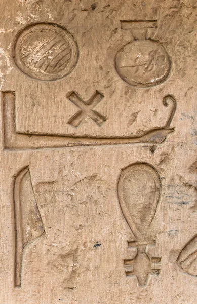 Jeroglíficos egipcios en la pared del templo Sobek en Kom Ombo, Egipto —  Fotos de Stock