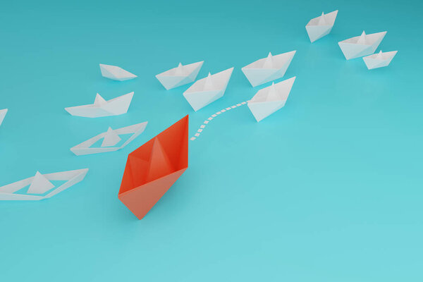 paper boat take a lead of white and small paper boat, different thinking to success 