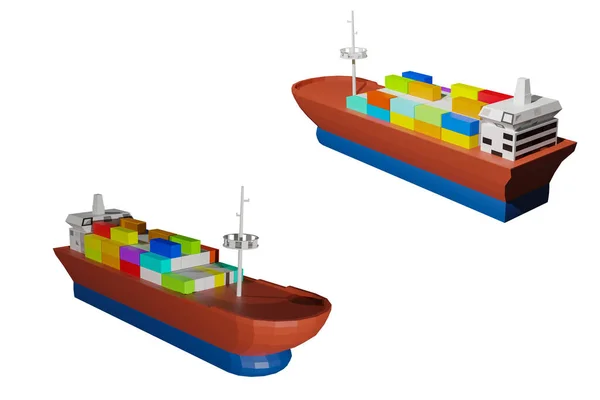 Izolovaná Kontejnerová Loď Pro Import Exportu Obchodní Logistiku Nízký Polygonový — Stock fotografie