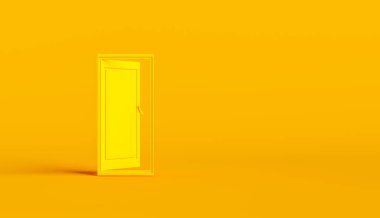Işık ve sarı odalı gerçekçi sarı kapı, üç boyutlu çizimler 