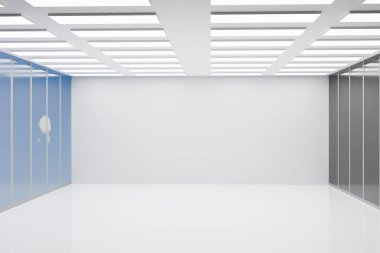 Boş beyaz oda, temiz ışık, 3 boyutlu çizimler