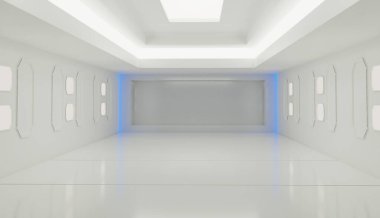 Gerçekçi beyaz bilim sürtünme odası, boş oda 3D, üç boyutlu çizimler 