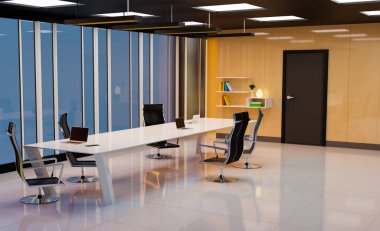 Gerçekçi iş bürosu ve konferans odası, 3 boyutlu çizimler 