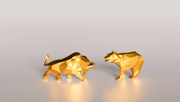 fighting bull and bear, stock market bullish and bearish, 3d illustration rendering