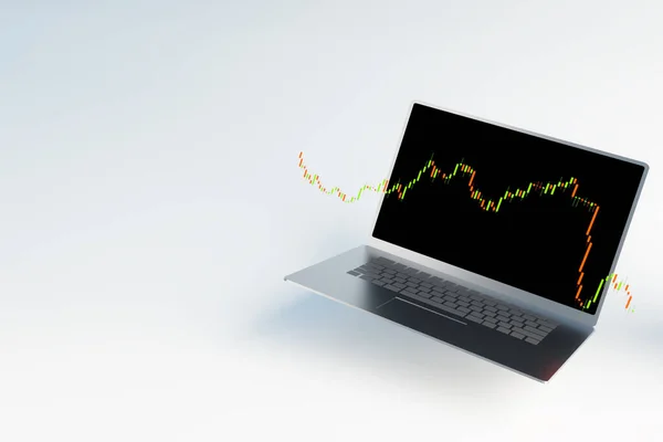 外汇交易交易市场用的外汇股票图和笔记本电脑 外汇交易横幅 3D插图渲染 — 图库照片