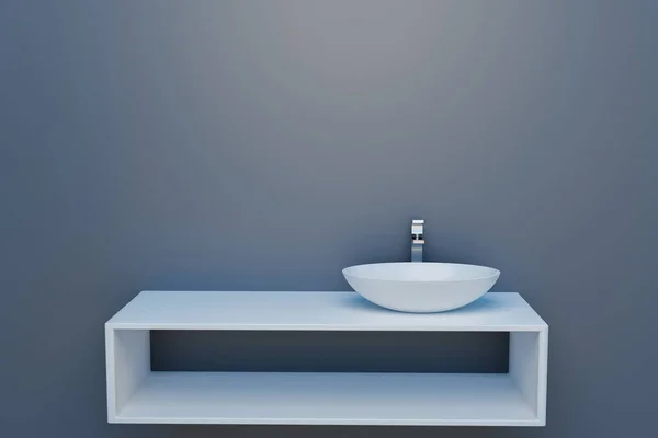 最小限のバスルームで白い洗面器 3Dイラストレンダリング — ストック写真