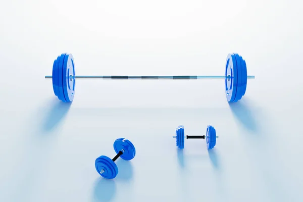 Weight training and muscle building equipment, Blue dumbbells 3D illustrations rendering