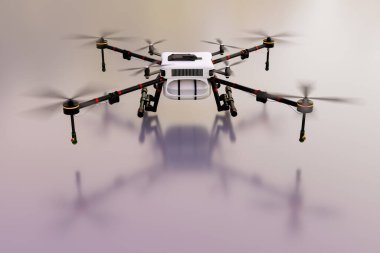 Tarım insansız hava aracı kalkıyor, gübre kısırlığı için profesyonel tarım aracı, üç boyutlu illüstrasyon