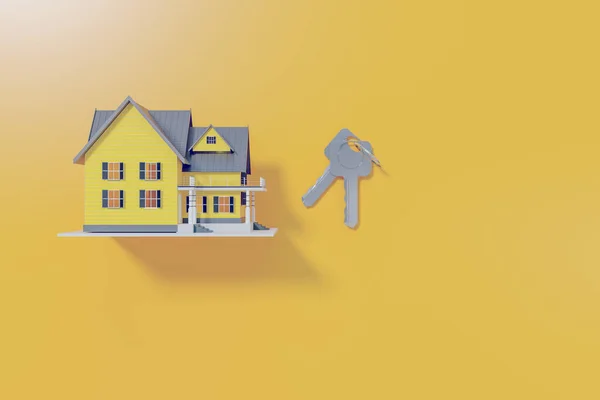 Empréstimo Home Aprovado Com Chaveiro Fundo Amarelo Ilustração Renderização — Fotografia de Stock