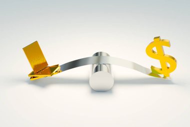 Eski altın ticareti ve dolar sembolleri pazarı, 3 boyutlu çizimler