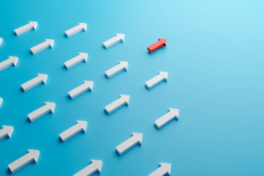 Kırmızı ok ilerleyin ve bir lideri başarı hedefine götürün, 3 boyutlu resimleme