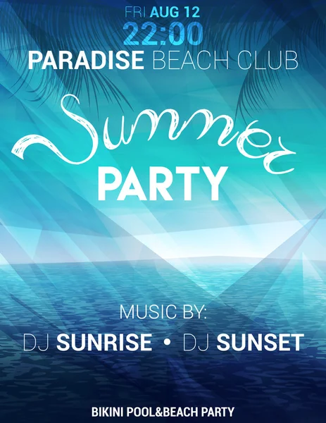 Yaz Partisi poster, afiş bir çokgen arka plan ve yazı deniz manzarası ile. Vektör çizim Eps10. Yaz saati duvar kağıdı, Yaz sanat, yaz görüntü, yaz tasarım, yaz seyahat, olay yaz