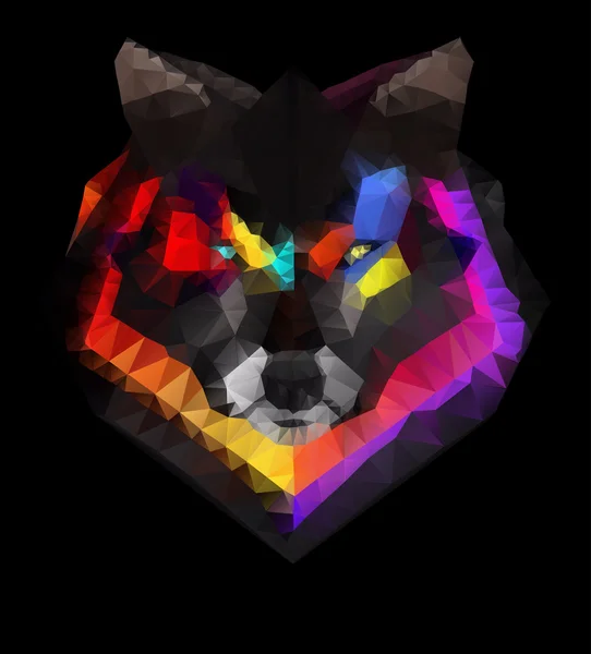 Abstract geometric polygonal wolf head isolated on a black background, vector illustration, EPS 10 — Stock Vector