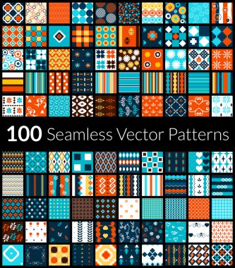 100 Universal different black and white vector seamless patterns tiling. Endless texture can be used for wallpaper, fills, web background, surface textures, textile. Colorful geometric ornaments.