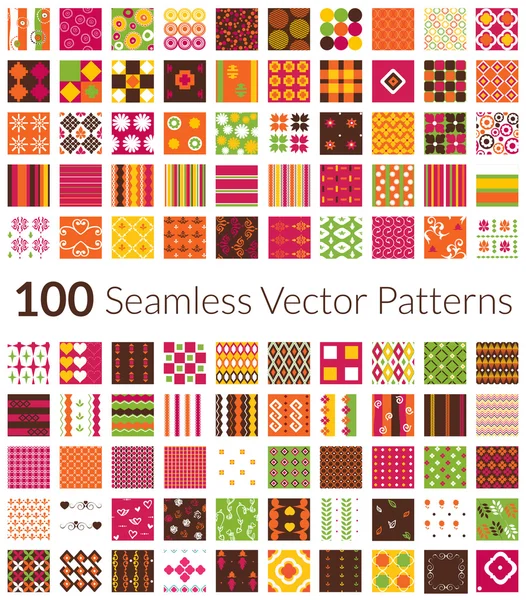 100 different vector seamless patterns with swatch. Endless texture can be used for wallpaper, web page background, surface textures, textile.