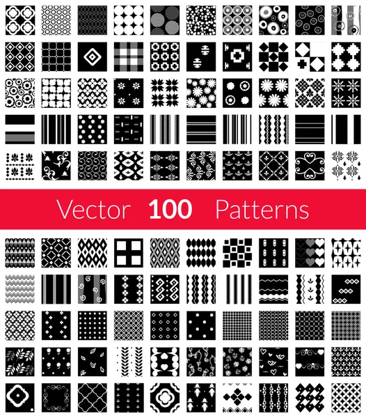 100 Universal different black and white vector seamless patterns tiling. Endless texture can be used for wallpaper, fills, web background, surface textures, textile. Monochrome geometric ornaments.