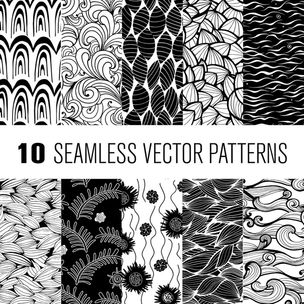 Siyah ve beyaz dalga ve çiçek desenleri sorunsuz döşeme. Duvar kağıdı, desen dolgularını, web sayfası arka planı, yüzey dokuları, tekstil için kullanılabilir.
