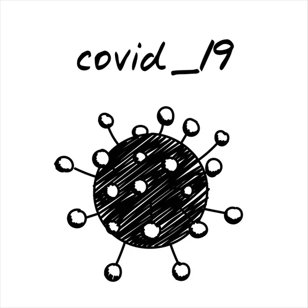 Коронавірус Намальований Вручну Картонний Кліп Іконою Вірусу Covid Чорно Білий — стоковий вектор
