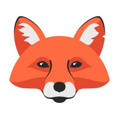 Fox face simple portrait. Cartoon clip art of a beautiful detailed face of a fox with mustache, nose, shiny eyes and cute ears. Black and white illustration of a wild animal head