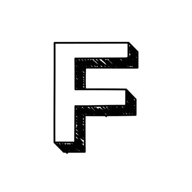 F harfi elle çizilmiş sembol. Büyük bir İngiliz harfi F 'nin vektör çizimi. El çizimi siyah-beyaz Roma alfabesi F harfi tipografik sembol. Logo ya da simge olarak kullanılabilir