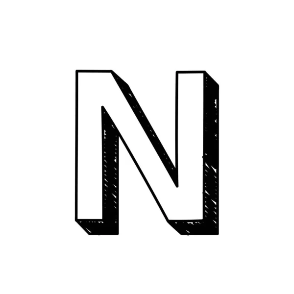 N lettera simbolo disegnato a mano. Illustrazione vettoriale di una grande lettera inglese N. Disegnato a mano in bianco e nero alfabeto romano lettera N simbolo tipografico. Può essere utilizzato come logo, icona — Vettoriale Stock