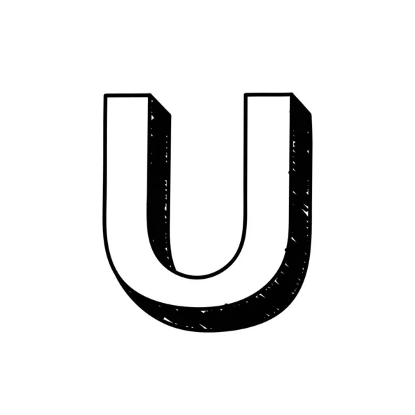 U letra desenhada à mão símbolo. Ilustração vetorial de uma grande letra inglesa U. Alfabeto romano preto e branco desenhado à mão letra U símbolo tipográfico. Pode ser usado como um logotipo, ícone —  Vetores de Stock