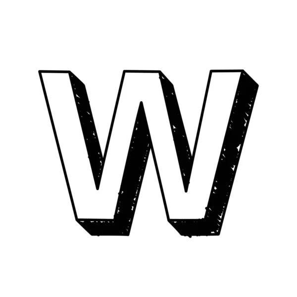 W letra símbolo desenhado à mão. Ilustração vetorial de uma grande letra inglesa W. Alfabeto romano preto e branco desenhado à mão letra W símbolo tipográfico. Pode ser usado como um logotipo, ícone — Vetor de Stock