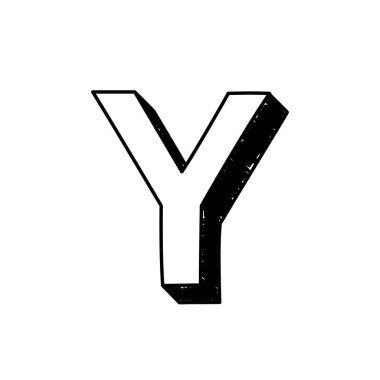 Y letter hand-drawn symbol. Vector illustration of a big English letter Y. Hand-drawn black and white Roman alphabet letter Y typographic symbol. Can be used as a logo, icon
