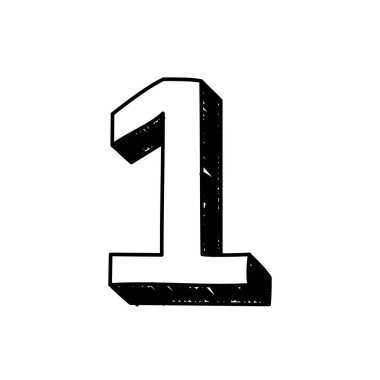 Bir numara el yazısıyla yazılmış yazı tipi alfabesi. 1 numaralı Arap rakamlarının vektör illüstrasyonu. Elle çizilmiş siyah beyaz bir numaralı yazı sembolü. Logo ya da simge olarak kullanılabilir