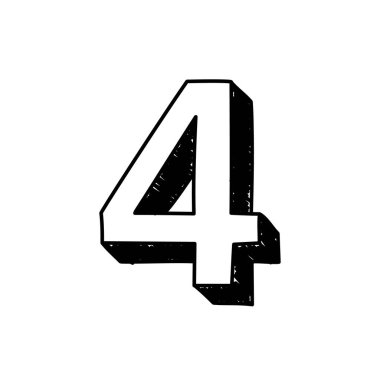 Dördüncü el yazısıyla yazılmış yazı tipi alfabesi. Arapça numara 4 'ün vektör illüstrasyonu. Elle çizilmiş siyah beyaz 4 numaralı tipografik sembol. Logo ya da simge olarak kullanılabilir
