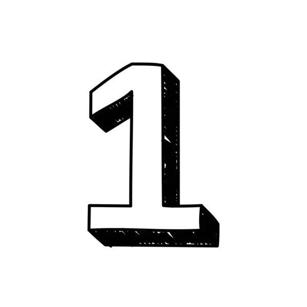 1番手書きフォント。アラビア数字のベクトル図1 。手書きの黒と白の数字1タイポグラフィのシンボル。ロゴ、アイコンとして使用できます。 — ストックベクタ