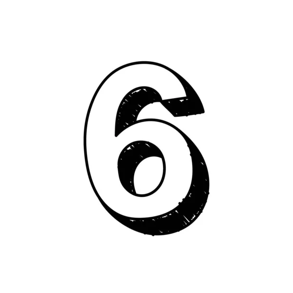 6号手绘字体字母表阿拉伯数字6的矢量图解。手绘黑色和白色6号字体符号。可用作标识、图标 — 图库矢量图片
