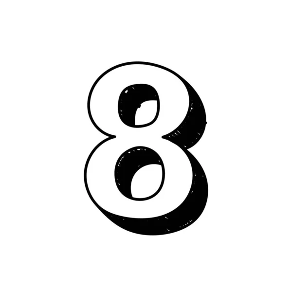 8号手绘字体字母表阿拉伯数字8的矢量图解。手绘黑色和白色8号字体符号。可用作标识、图标 — 图库矢量图片
