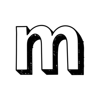 M harfi elle çizilmiş sembol. Küçük bir İngilizce harfi m 'nin vektör illüstrasyonu. elle çizilmiş siyah ve beyaz Roma alfabesi m harfi tipografik sembol. Logo olarak kullanılabilir.