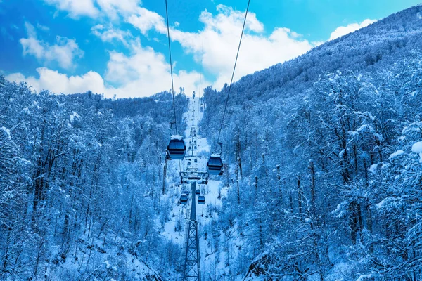 Lift Cabins Mountain Ski Resort Snowy Slope Winter — Stock Photo, Image