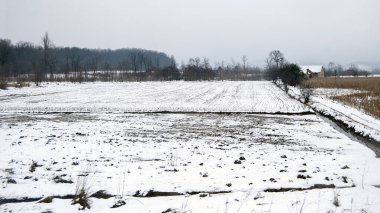 Sırbistan 'ın batısındaki Jadar nehir vadisinde Loznica kasabası yakınlarında kış manzarası.