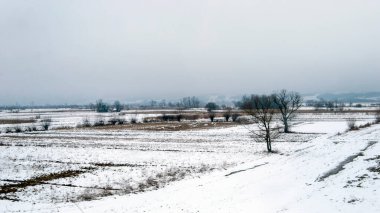 Sırbistan 'ın batısındaki Jadar nehir vadisinde Loznica kasabası yakınlarında kış manzarası.