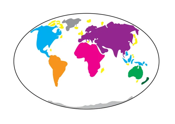 Dünyayı gösteren illüstrasyon haritası. Kıtalar farklı renklerde..