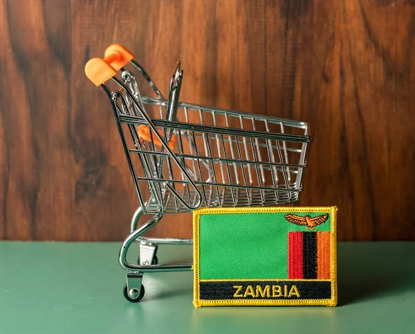 Bandera Zambia Con Carrito Compras Concepto Negocios África — Foto de Stock