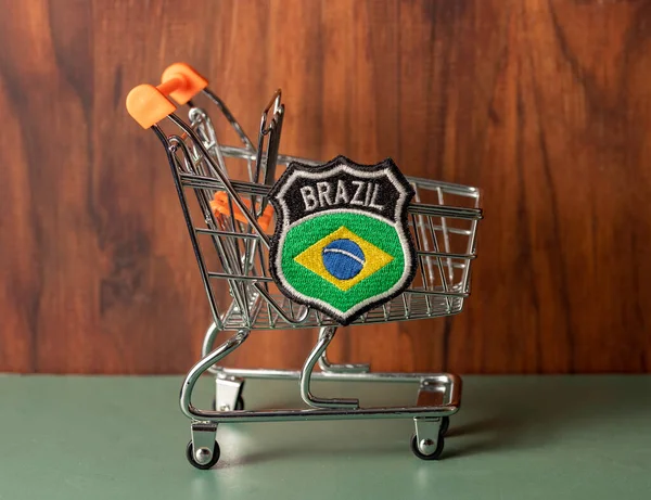 Emblema Brasil Carrinho Compras Conceito Negócio Brasileiro — Fotografia de Stock