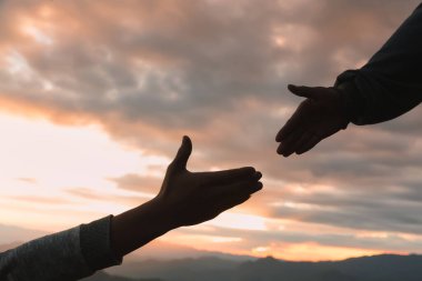 Yardım el konsepti silueti ve uluslararası barış günü, Tanrı 'nın yardım eli.