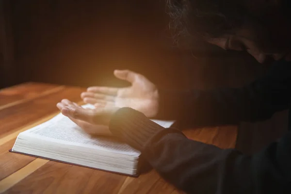 Woman Praying Morning Christianity Concept Pray Background Faith Hope Love — Stock Photo, Image