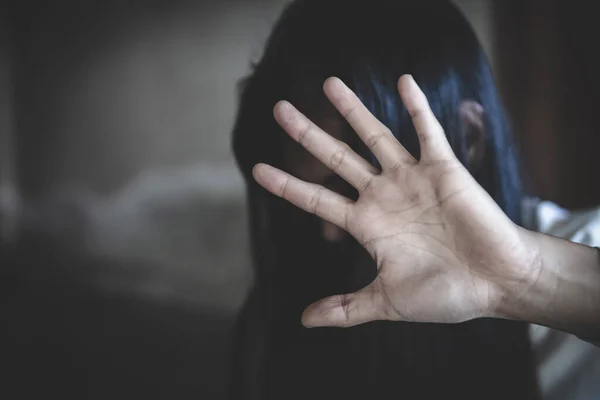 Donna Schiavitù Nell Angolo Edificio Abbandonato Stop Violenza Abusi Sessuali — Foto Stock