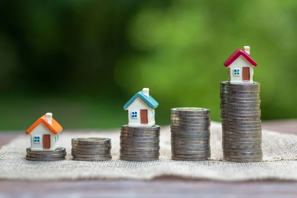 Mini House Standing Heap Coins Concept Purchase Habitation — Stock Photo, Image