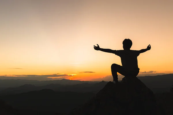 Silhouette Christlicher Menschenhände Die Gott Beten Mensch Bete Gottes Segen — Stockfoto