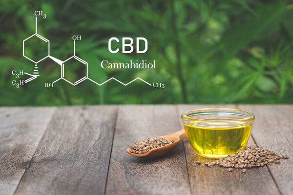 CBD elements in Cannabis, Glass bottles containing  hemp oil,  drugs extracted , CBD Cannabis Oil  of researchers or medical team. Herbal alternative medicine.