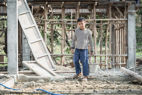 Çocuk Işçi Konsepti Yoksulluk Insan Kaçakçılığına Karşı Dünya Çapında Inşaat — Stok fotoğraf