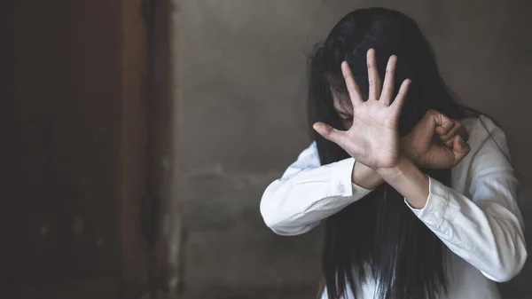 Donna Alzò Mano Dissuadere Concetto Molestie Sessuali Contro Donne Stupro — Foto Stock