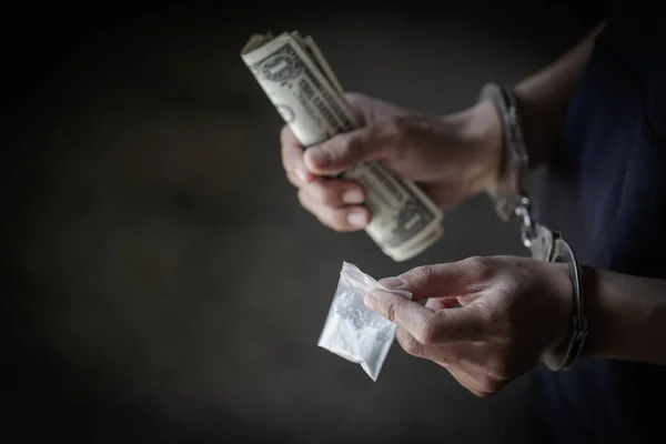 Drug Dealer Arrest Confined Handcuffs Drug Drug Concept — Stock Photo, Image
